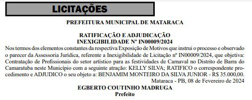 Prefeitura De Mataraca Vai Torrar R Mil Durante Tr S Dias De Shows