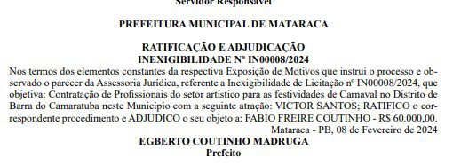 Prefeitura De Mataraca Vai Torrar R Mil Durante Tr S Dias De Shows