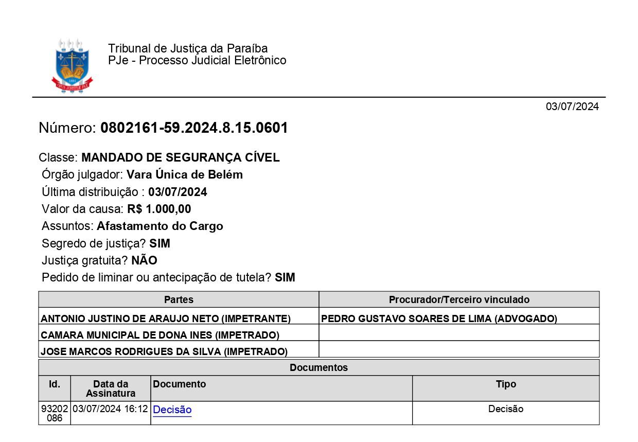 Juiz Acata Recurso E Suspende Cassa O De Mandato Do Prefeito De Dona In S