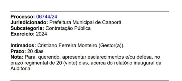 Prefeito de Caaporã tem um mês para explicar ao TCE contrato de mais de R$ 9 milhões com escritório de advocacia