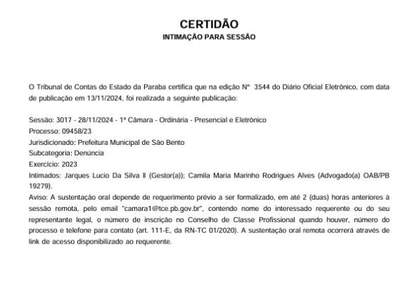 TCE intima prefeito de São Bento para explicar irregularidades em contrato de mais de R$ 3 milhões com empresa de serviços médicos