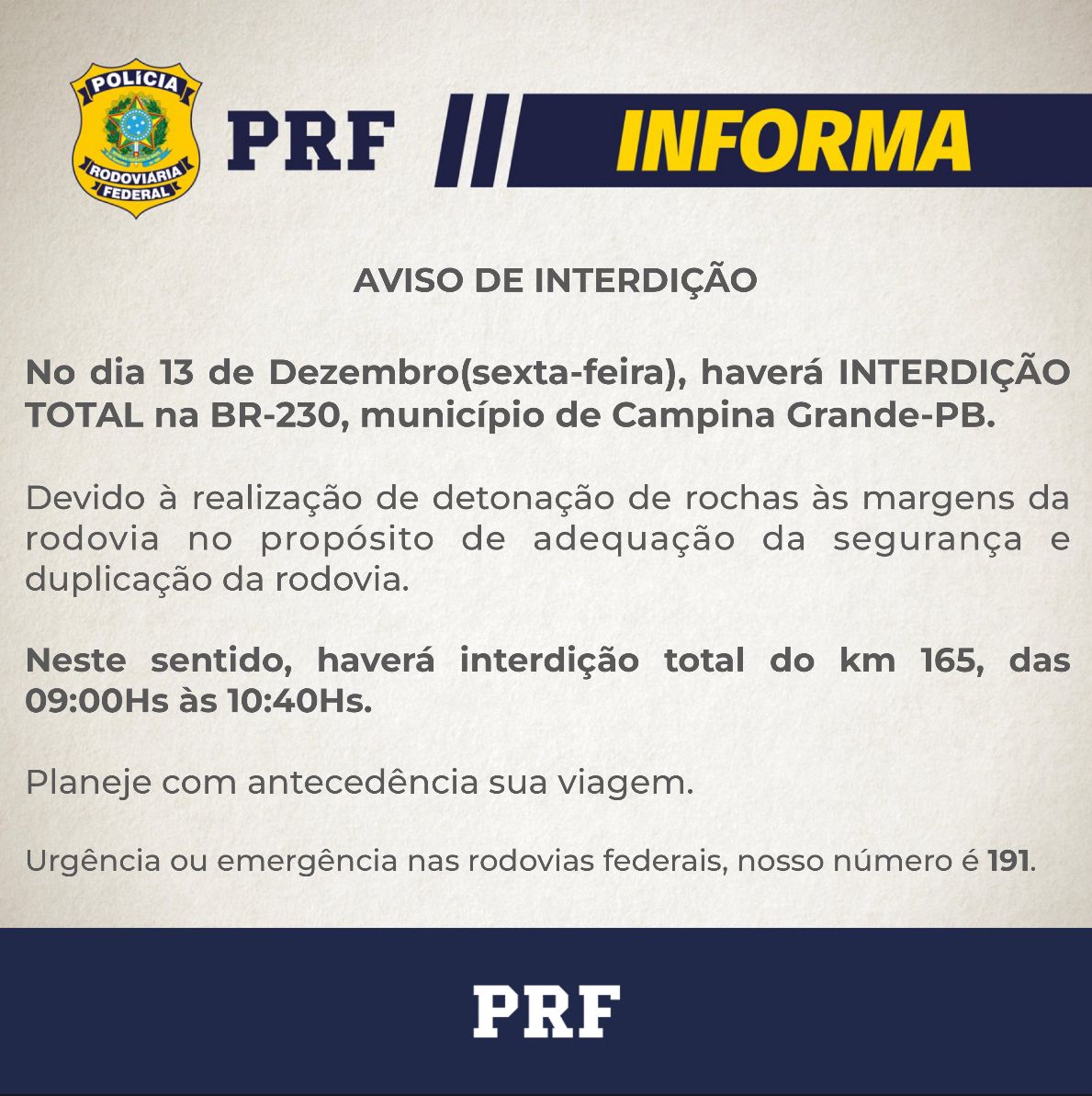 PRF, interdiçao, campina grande