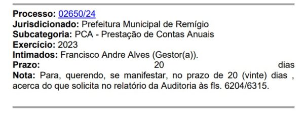 Prefeito de Remígio tem 20 dias para explicar ao TCE por que gastou mais de R$ 903 mil em festival, dobro do ano anterior