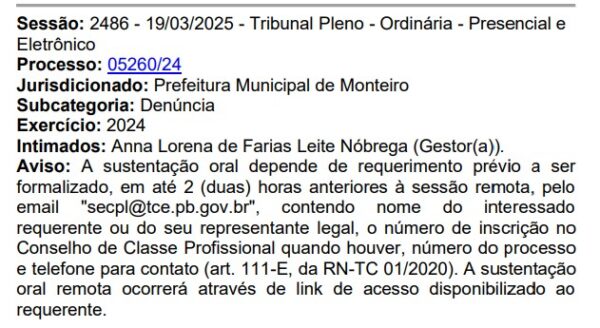 TCE intima prefeita de Monteiro para explicar dispensa de licitações para serviços de coleta de lixo que somam mais de R$ 1 milhão