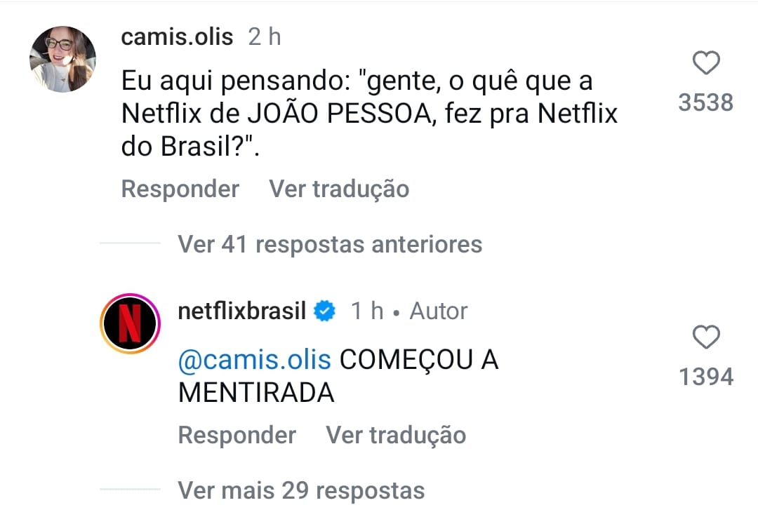 "Amo João Pessoa", posta perfil da Netflix após pessoenses não entenderem brincadeira no Instagram