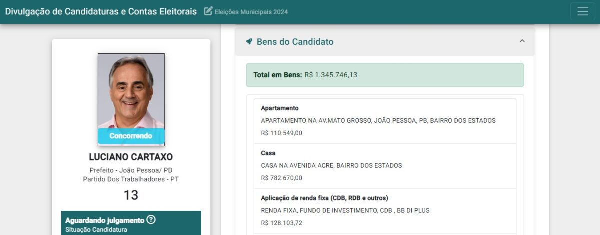 De R$ 187 a R$ 1,9 milhão: veja o patrimônio dos candidatos à Prefeitura de João Pessoa