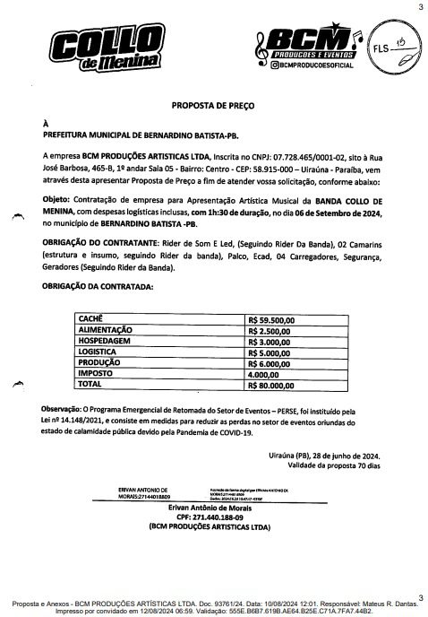 Município na Paraíba com 3,5 mil habitantes desembolsa R$ 350 mil com shows