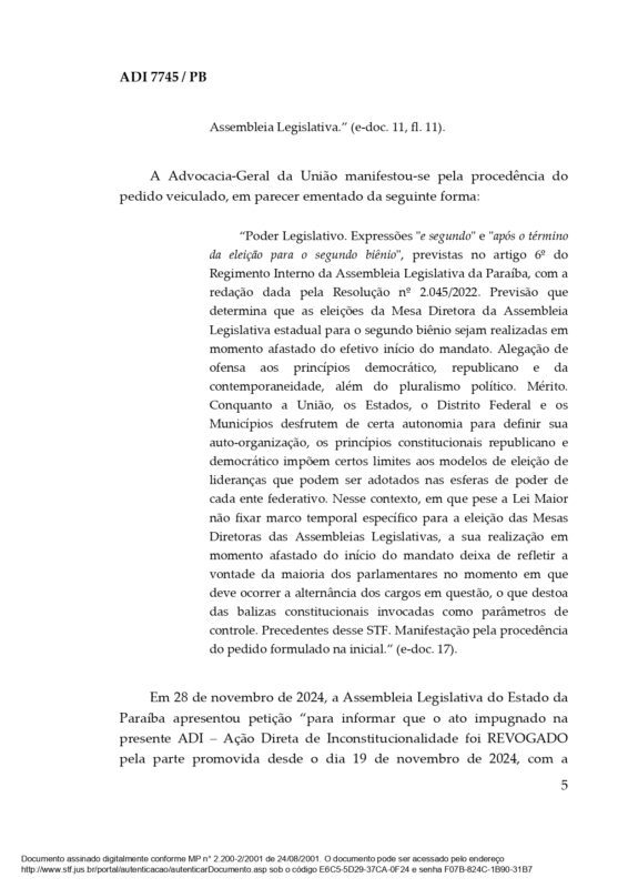 STF arquiva ação da Procuradoria-Geral da República contra eleição da mesa diretora da ALPB