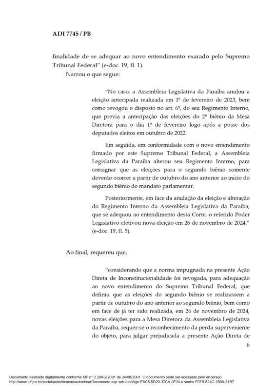 STF arquiva ação da Procuradoria-Geral da República contra eleição da mesa diretora da ALPB