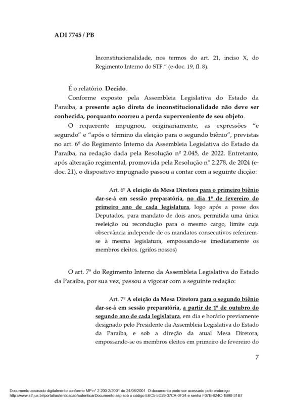 STF arquiva ação da Procuradoria-Geral da República contra eleição da mesa diretora da ALPB