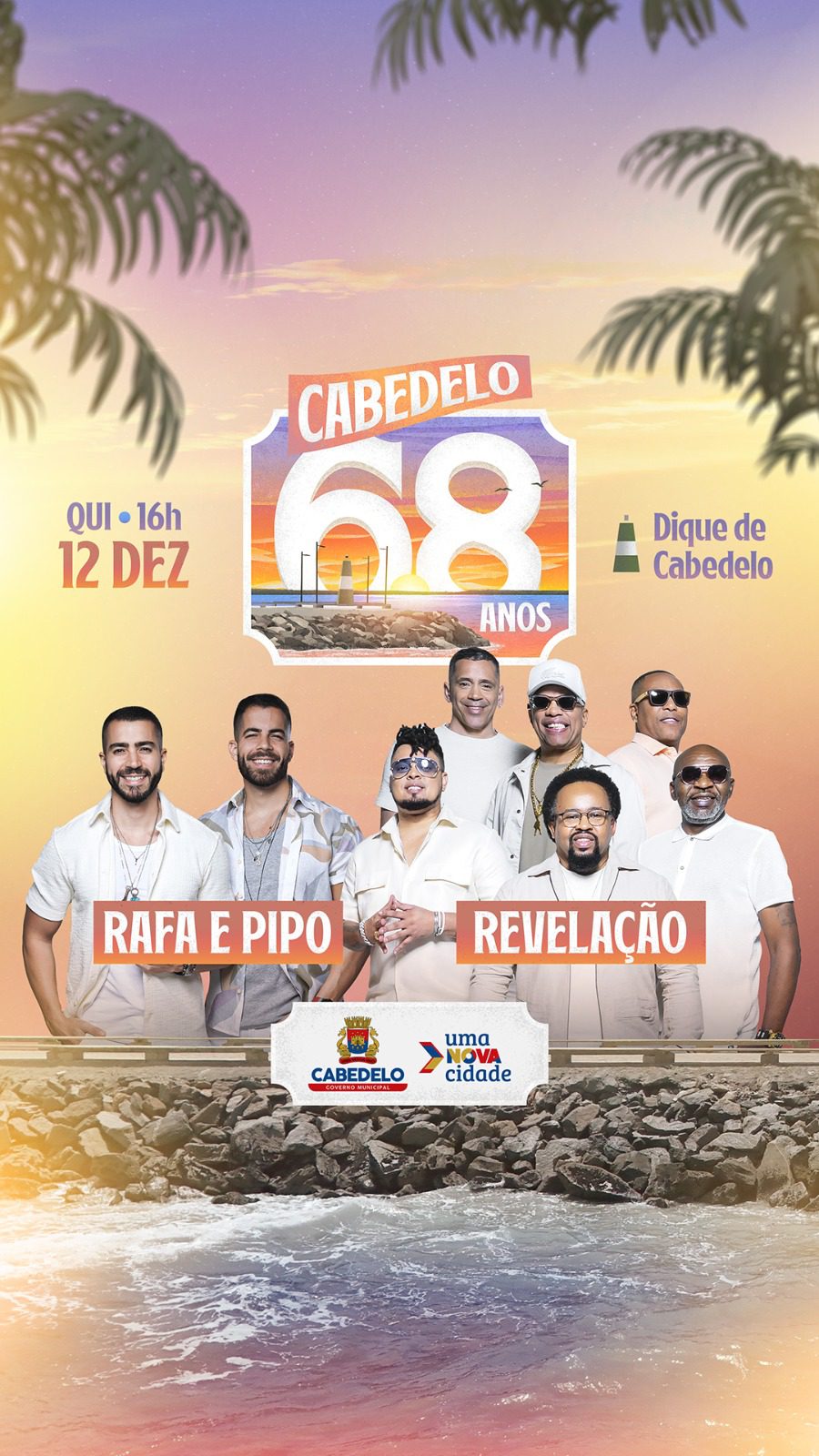 Cabedelo comemora 68 anos com shows do grupo Revelação e Rafa e Pipo na próxima quinta-feira