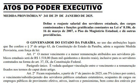 Governo da Paraíba publica Medida Provisória com reajuste dos servidores estaduais e piso do magistério