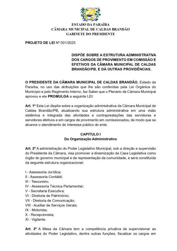 Com duas sessões no mês, Câmara de Caldas Brandão vota criação de novos cargos e gasto extra de R$ 31 mil por mês