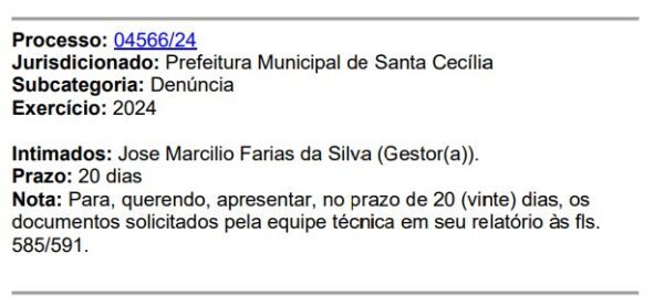 TCE dá 20 dias à Prefeitura de Santa Cecília para explicar irregularidades em despesa com aquisição de pneus